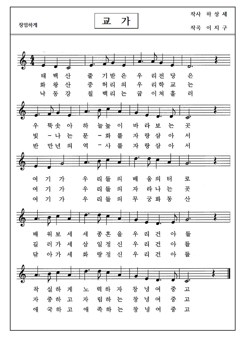 교가(장엄하게)
작사 : 하상세 / 작곡 : 이지구

태백산 줄기받은 우리 전당은
우뚝 솟아 하늘 높이 바라보는 곳
여기가 우리들의 배움의 터로
배워 보세 세종 혼을 우리 건아들
착실하게 노력하자 창녕여중·고

화왕산 중허리의 우리 학교는
빛-나는 문-화를 자랑 삼아서
여기가 우리들의 자라나는 곳
길러 가세 삼일 정신 우리 건아들
자중하고 자립하는 창녕여중·고

낙동강 칠백리는 굽이 쳐 흘러
반 만년의 역-사를 자랑 삼아서
여기가 우리들의 무궁화 동산
닦아 가세 화랑정신 우리 건아들
애국하고 애족하는 창녕여중·고